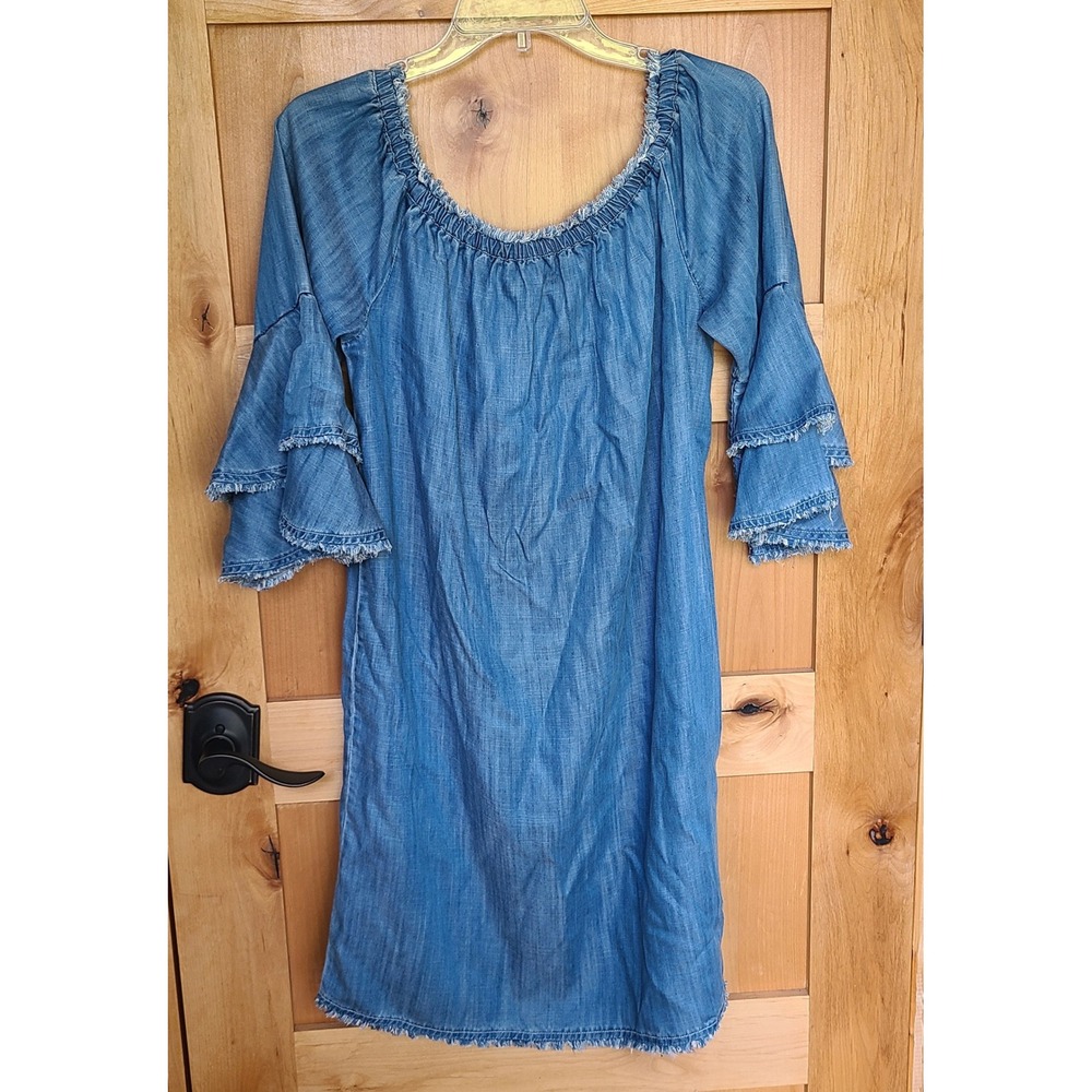 Boston Proper 100% Tencel Retro Flowy Boho Peasant Dress Medium Ruffle Sleeves M